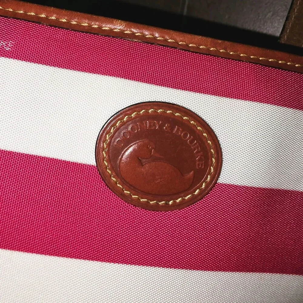 Dooney & Bourke Charleston Pink White Stripes Logo Zipper Top Shoulder Bag Purse